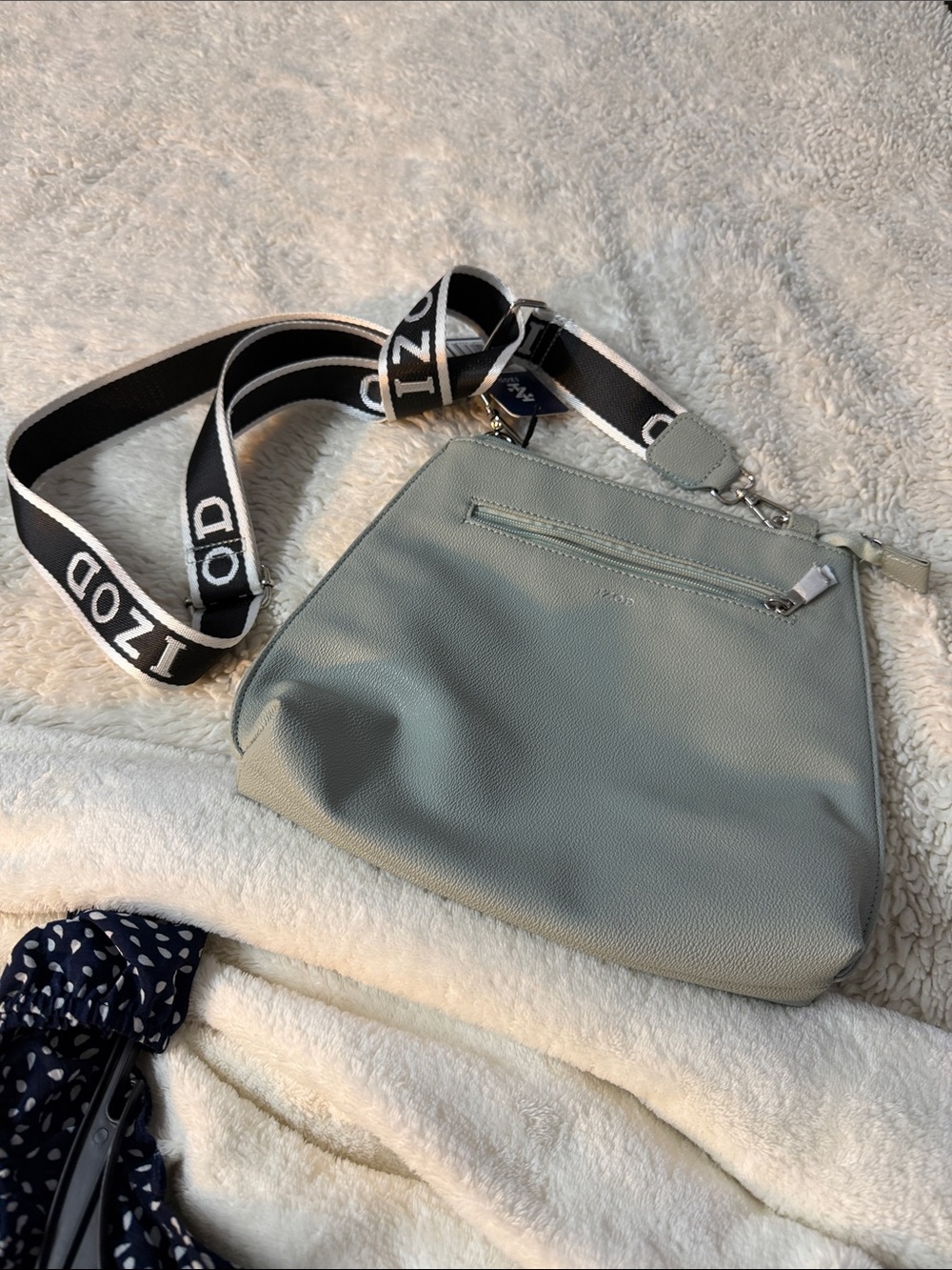 Izod Light Gray Crossbody Bag with Wide Branded Strap